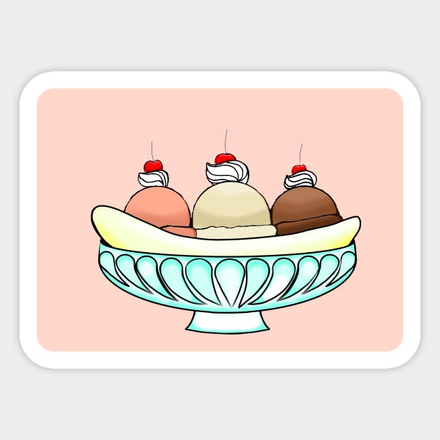 Banana Split Ice cream Sundae Sticker by Art by Eric William.s